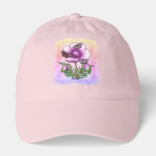 Butterfly Pink Poppy  Hat (Front)