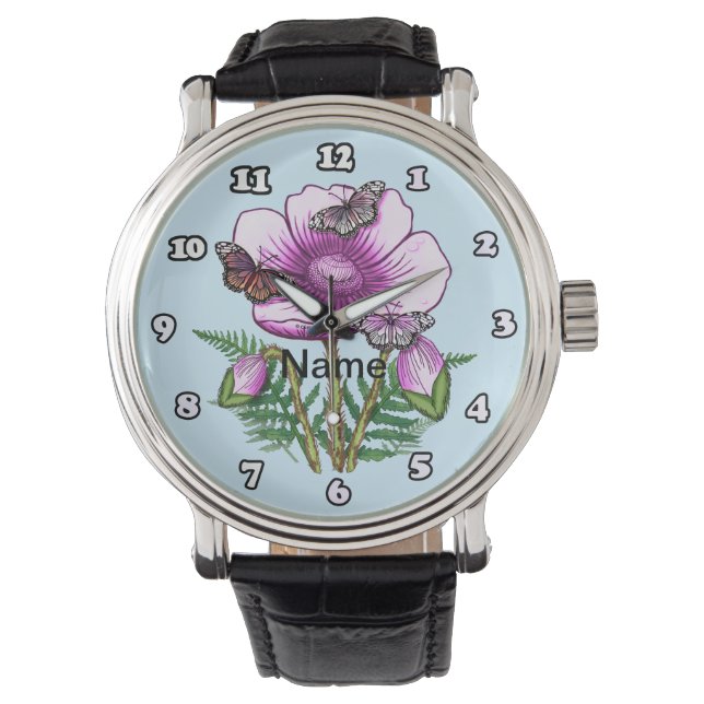 Butterfly Pink Poppy  Watch (Front)