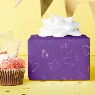 Butterfly Pink, Purple and Blue Pattern Wrapping Paper