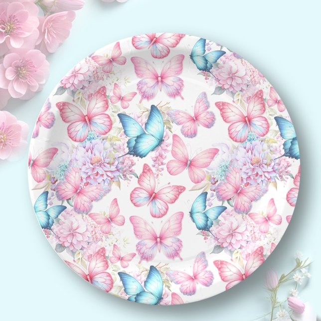 Butterfly Pink Purple Blue Summer Party Paper Plates (Butterfly Pink Purple Blue Summer Party Paper Plates)