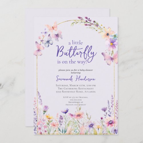 Butterfly Pink Purple Floral Baby Shower Invitation