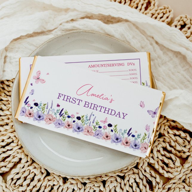 Butterfly Pink Purple Floral Garden Girl Birthday Hershey Bar Favors (Creator Uploaded)