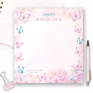 Butterfly Pink Purple Floral Name To-do List Notepad