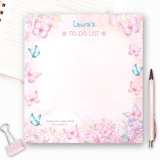 Butterfly Pink Purple Floral Name To-do List Notepad (Butterfly Pink Purple Floral Name To-do List Notepad)