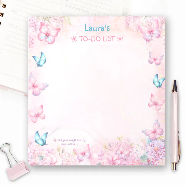 Butterfly Pink Purple Floral Name To-do List Notepad | Zazzle