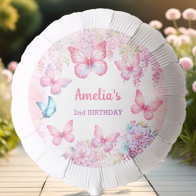 Butterfly Pink Purple Floral Summer Girl Birthday Balloon (Butterfly Pink Purple Floral Summer Girl Birthday Balloon)
