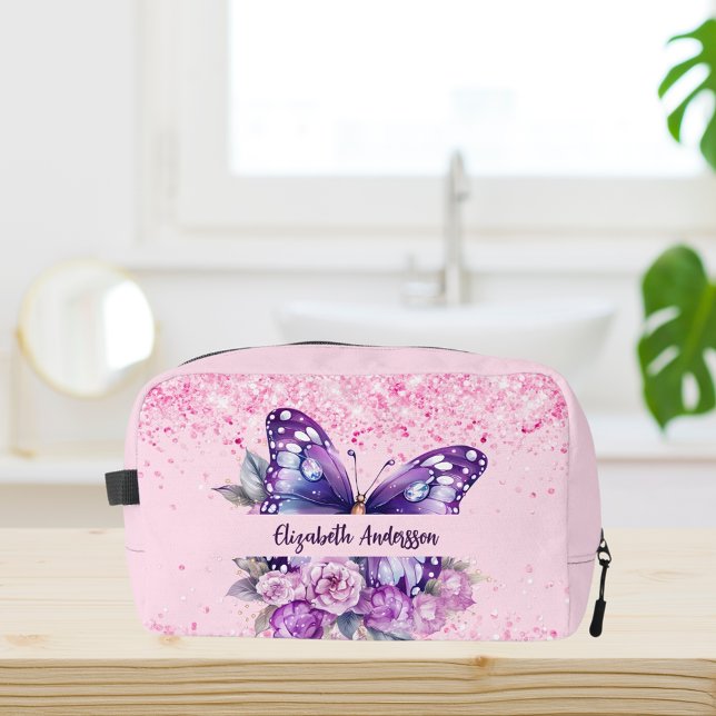 Butterfly pink purple flowers dopp kit (Creator Uploaded)