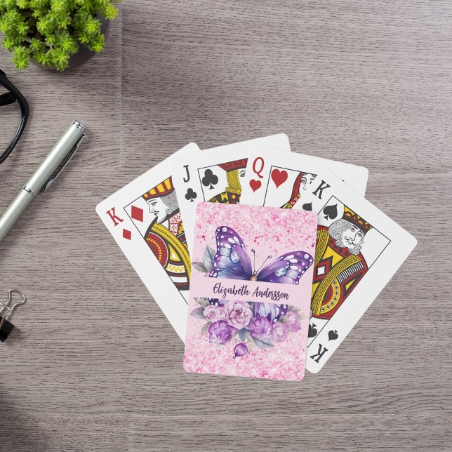 Butterfly pink purple flowers poker cards (Creator Uploaded)