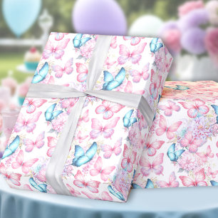 Butterfly Pink Purple Girly Summer Birthday Wrapping Paper