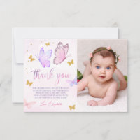 Butterfly Pink Purple Gold Girl 1st Birthday Photo
