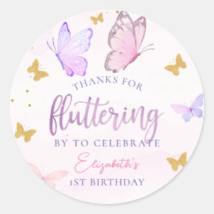 Butterfly Pink Purple Gold Girl First Birthday Classic Round Sticker