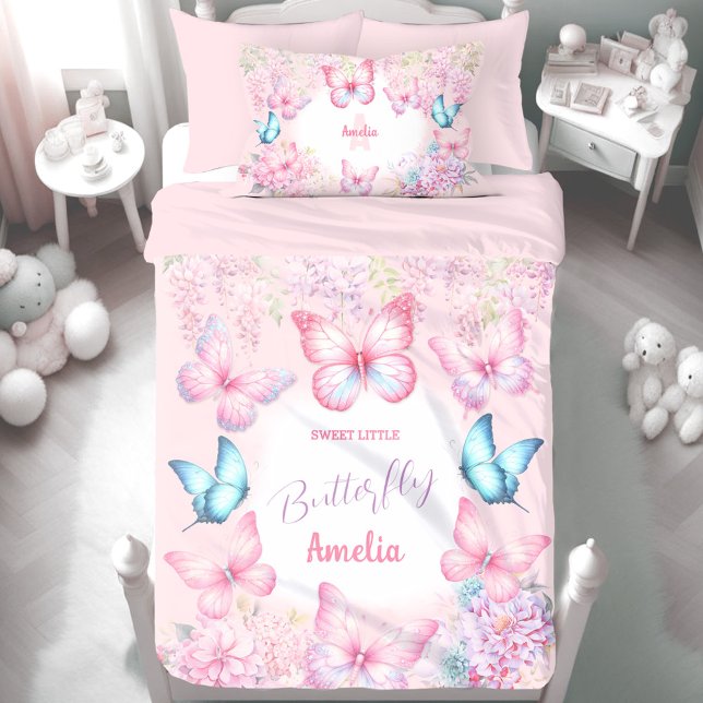 Butterfly Pink Purple Pastel Floral Name Girl Duvet Cover (Butterfly Pink Purple Pastel Floral Name Girl Duvet Cover)