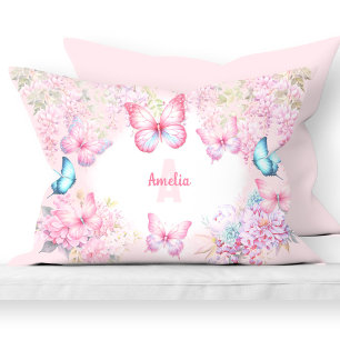 Butterfly Pink Purple Pastel Floral Name Girl Pillow Case