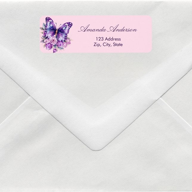Butterfly pink purple return address label (Creator Uploaded)