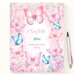 Butterfly Pink Purple Sketchbook Floral Girly Name Notebook
