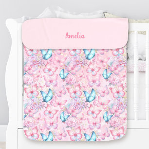 Butterfly Pink Purple Summer Floral Name Girl Baby Blanket