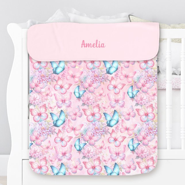 Butterfly Pink Purple Summer Floral Name Girl Baby Blanket (Butterfly Pink Purple Summer Floral Name Girl Baby Blanket)