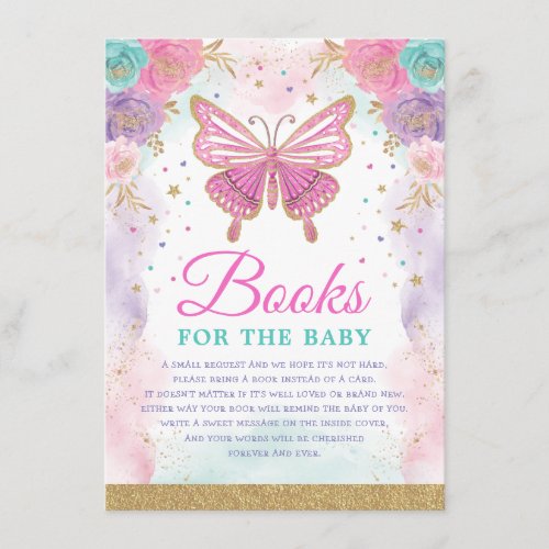 Butterfly Pink Purple Teal Floral Books for Baby Enclosure Card
