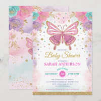Butterfly Pink Purple Teal Rainbow Baby Shower