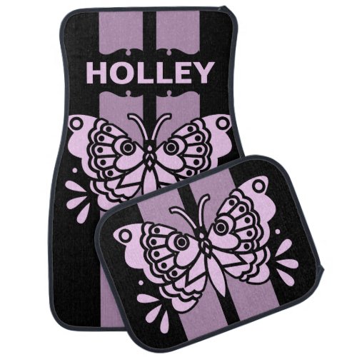 Butterfly Pink Race Stripes Personalized Car Mat