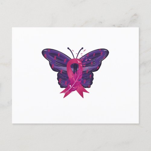 Butterfly Pink Ribbon Breast Cancer Awareness Announcement Postcard