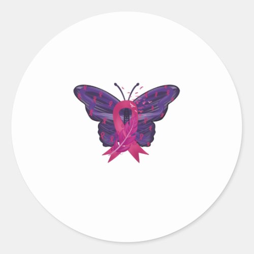 Butterfly Pink Ribbon Breast Cancer Awareness Classic Round Sticker