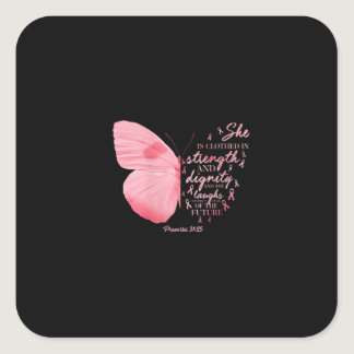 Butterfly Pink Ribbon Breast Cancer Religious Square Sticker