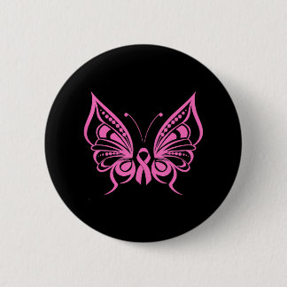 Butterfly Pink Ribbon Cute Breast Cancer Button