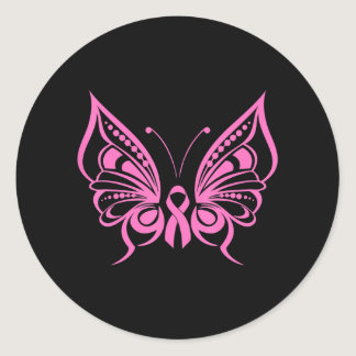 Butterfly Pink Ribbon Cute Breast Cancer Classic Round Sticker