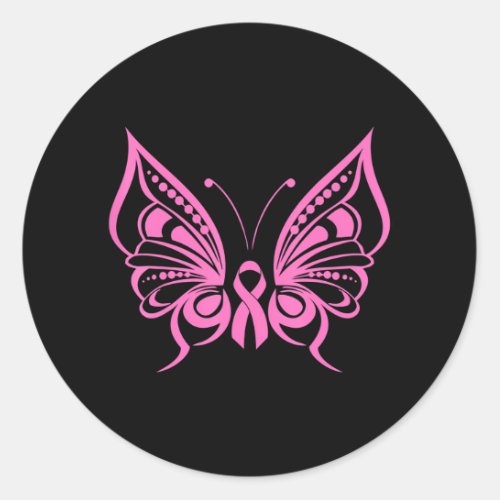 Butterfly Pink Ribbon Cute Breast Cancer Classic Round Sticker