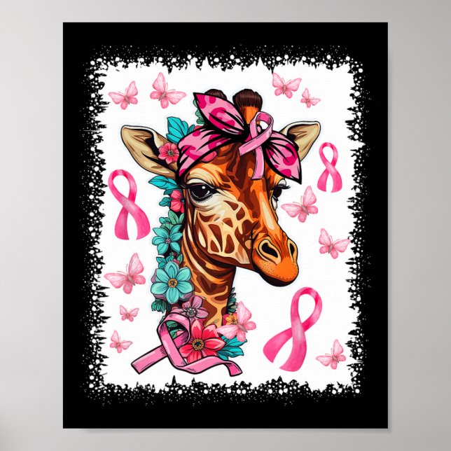 Butterfly Pink Ribbon Floral Breast Cancer Awarene Poster (Front)