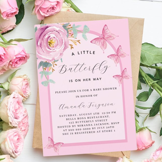 Butterfly pink rose floral arch Baby Shower Invitation (Creator Uploaded)