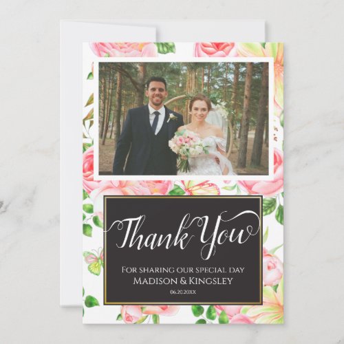 Butterfly Pink Rose Spring Thank You Card