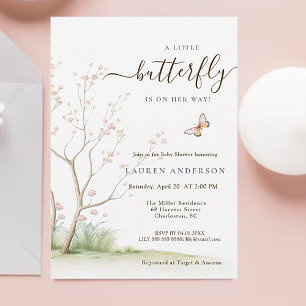 Butterfly pink spring flowers girl Baby shower Invitation
