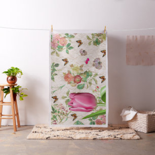 Butterfly Pink Tulip Pink Hearts Floral Fabric
