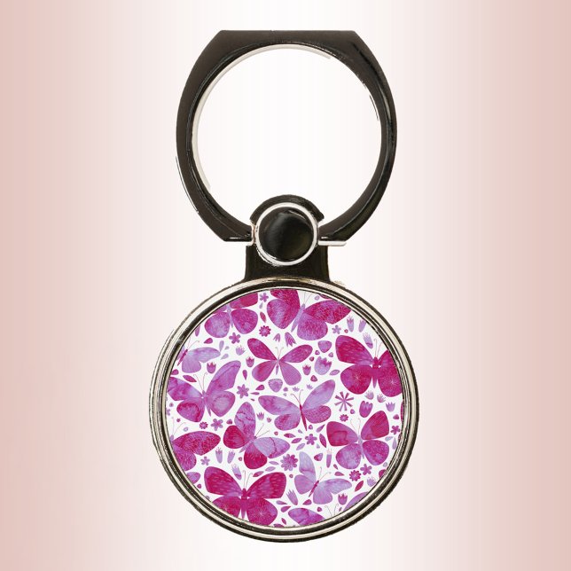 Butterfly Pink Watercolor Phone Ring Stand (Magenta pink butterfly watercolor pattern phone ring)
