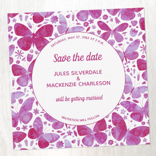Butterfly Pink Watercolor Wedding Save the Date Invitation