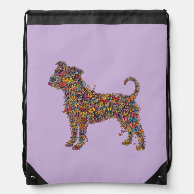 Butterfly Pitbull Silhouette Art Dog Mama Daypack Drawstring Bag (Front)