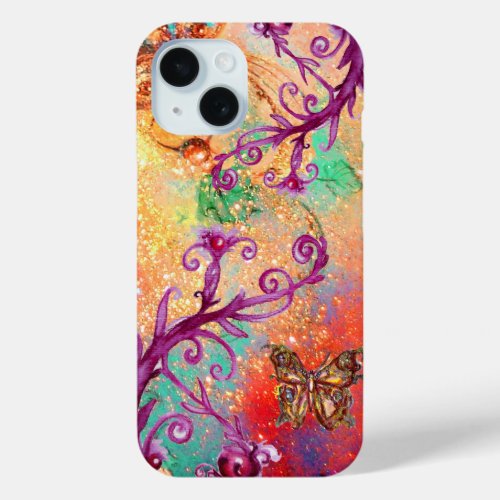BUTTERFLY PLANT  MAGIC SWIRLS IN SPARKLE pink red iPhone 15 Case