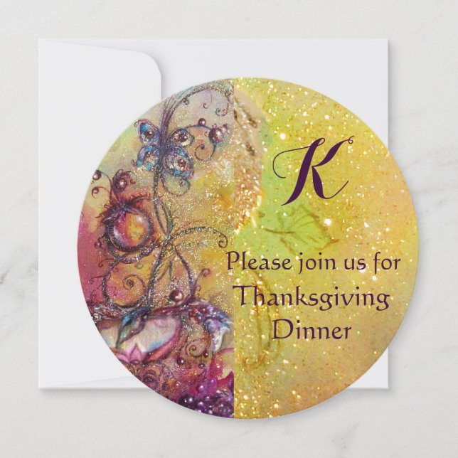 BUTTERFLY PLANT MONOGRAM Floral Thanksgiving Party Invitation (Front)