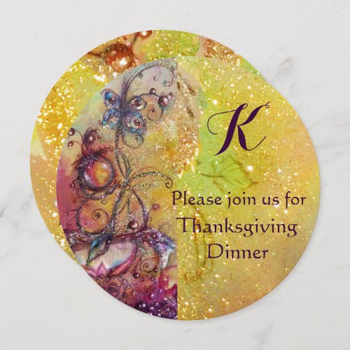 BUTTERFLY PLANT MONOGRAM Floral Thanksgiving Party Invitation
