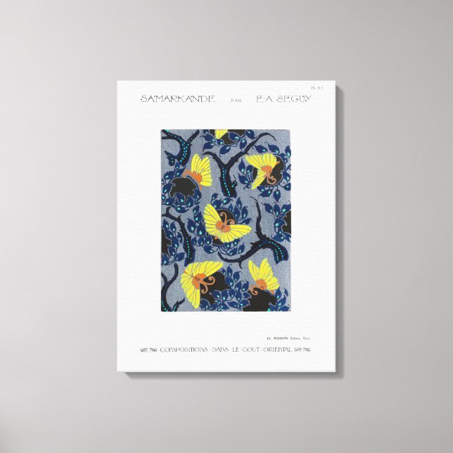 Butterfly Pochoir Pattern in Art Nouveau Canvas Print (Front)