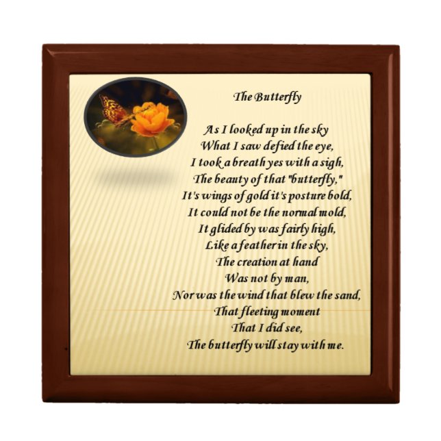Butterfly poem and picture on gift box lid. (Front)