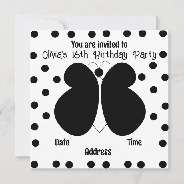 Butterfly Polka Dots Birthday Party Invitation (Front)