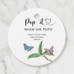 Butterfly - Pop it when she pops baby shower Favor Tags