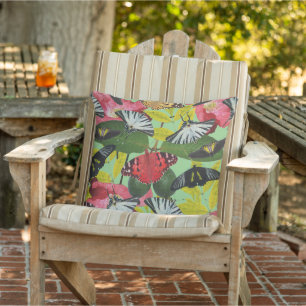 Butterfly & Poppy Colorful Narure Design Outdoor Pillow