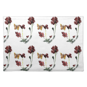 Butterfly Poppy Flowers Floral Pattern Cloth Placemat