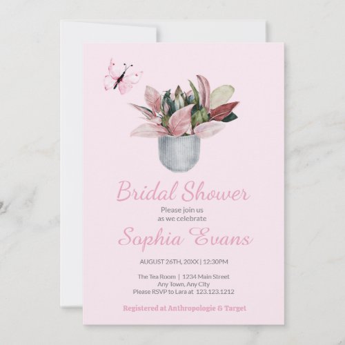 Butterfly  Potted Plant Pink  Bridal Shower Invitation