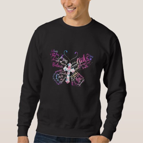 Butterfly Prayer Jesus Christian Cross Floral Patt Sweatshirt