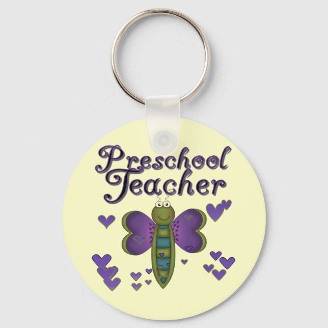 Butterfly Preschool Teacher Tshirts and Gifts Keychain (Front)